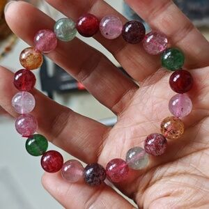 008 Mix color natural crystal bracelet, beads size 10 mm